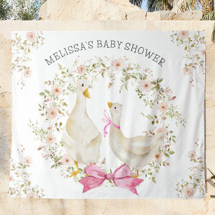 Waterverf Gans Moeder & Meisje Bloemen Baby Shower Wandkleed