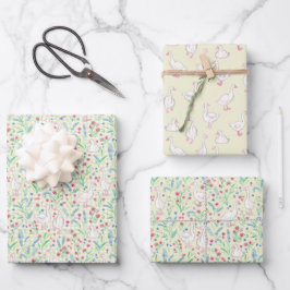 Waterverf Ganzen en Wilde Bloemen Inpakpapier Vel