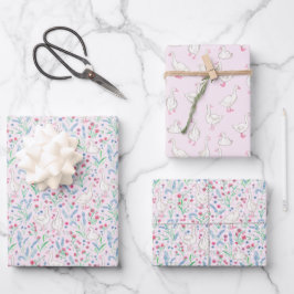 Waterverf Ganzen en Wilde Bloemen Inpakpapier Vel