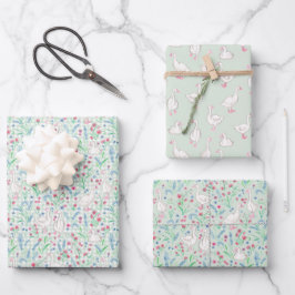 Waterverf Ganzen en Wilde Bloemen Inpakpapier Vel