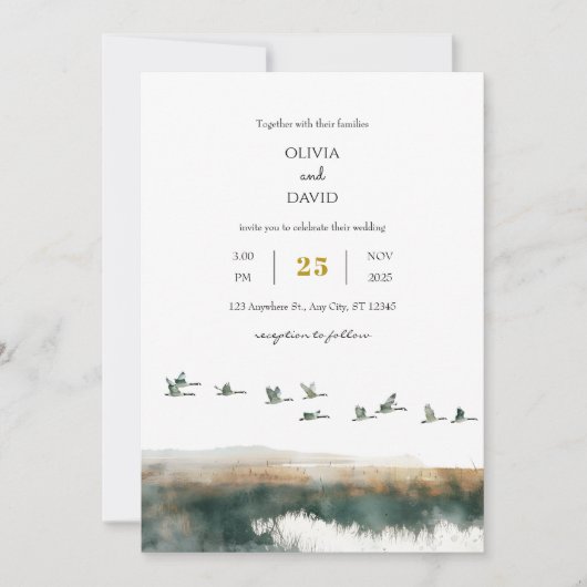 Waterverf Ganzen Kust Twilight Beach bruiloft Kaart (Voorkant)