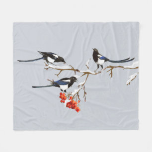 Waterverf Garden Bird Magpies Wildlife Natuur Art Fleece Deken