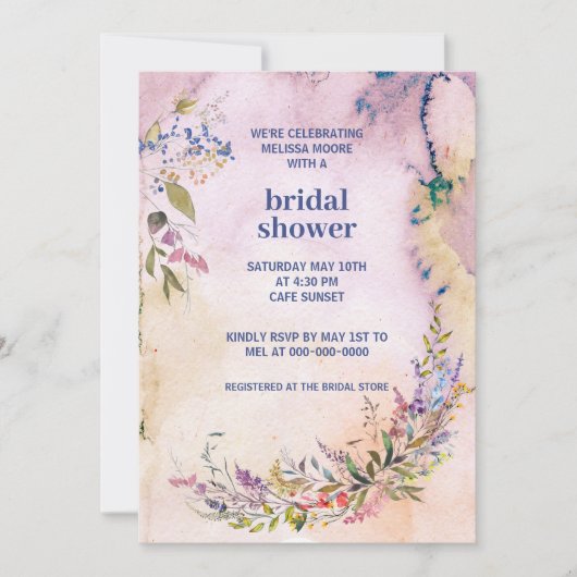 Waterverf Garden Bloom Bridal Shower Kaart (Voorkant)