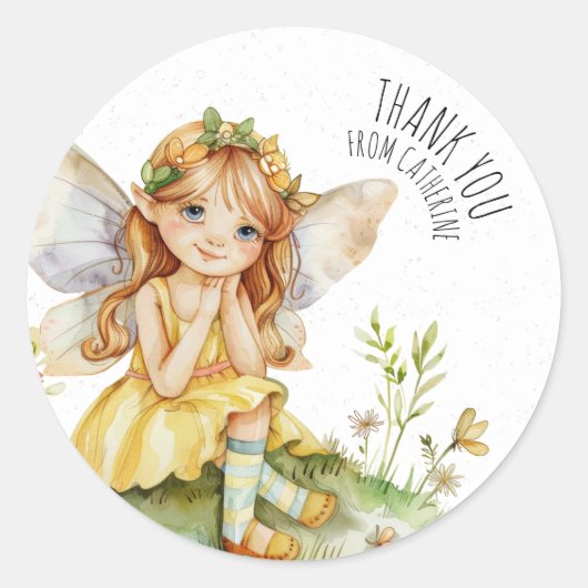  Waterverf Garden Fairy Dank u Ronde Sticker (Voorkant)