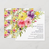 Waterverf Garden Floral Birthday Party Invitation Kaart (Voorkant / Achterkant)