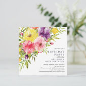 Waterverf Garden Floral Birthday Party Invitation Kaart (Staand voorkant)