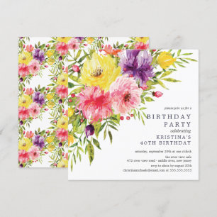 Waterverf Garden Floral Birthday Party Invitation Kaart
