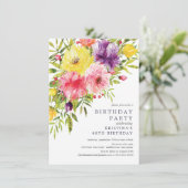 Waterverf Garden Floral Birthday Party Invitation Kaart (Staand voorkant)