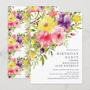 Waterverf Garden Floral Birthday Party Invitation Kaart