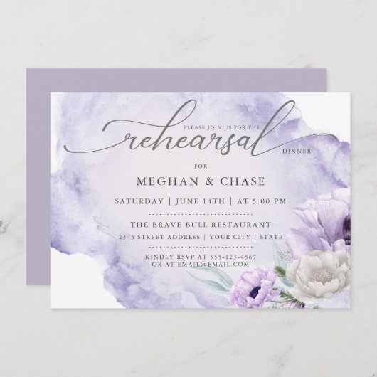 Waterverf Garden Floral Lila papaver Kaart (Voorkant / Achterkant)