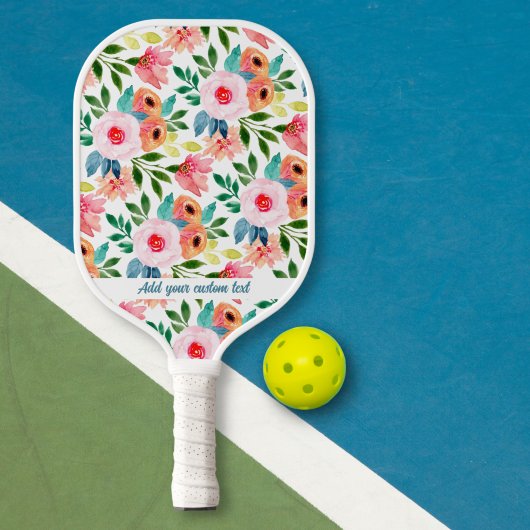 Waterverf Garden Flowers Aangepaste tekst Pickleball Paddle