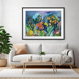 Waterverf Garden Flowers Art Poster