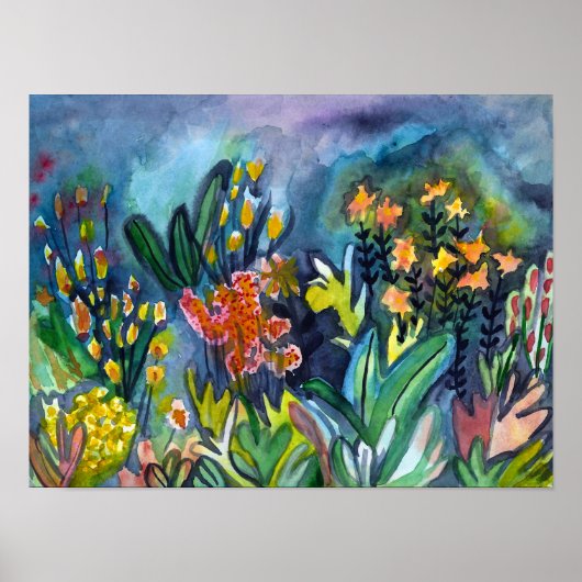 Waterverf Garden Flowers Art Poster (Voorkant)
