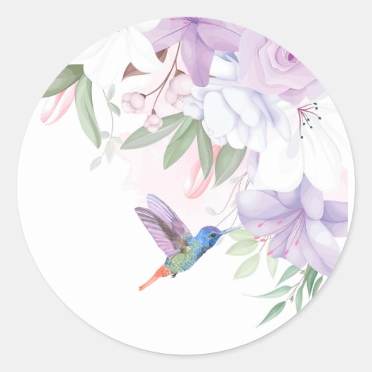 Waterverf Garden Flowers Hummingbird Bird Bedankt Ronde Sticker (Voorkant)