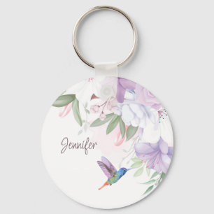Waterverf Garden Flowers Hummingbird Bird Keycha Sleutelhanger