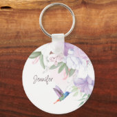 Waterverf Garden Flowers Hummingbird Bird Keycha Sleutelhanger (Voorkant)