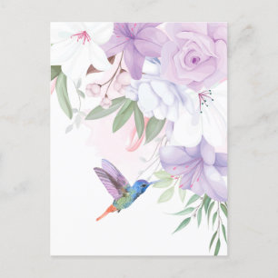 Waterverf Garden Flowers Hummingird Briefkaart