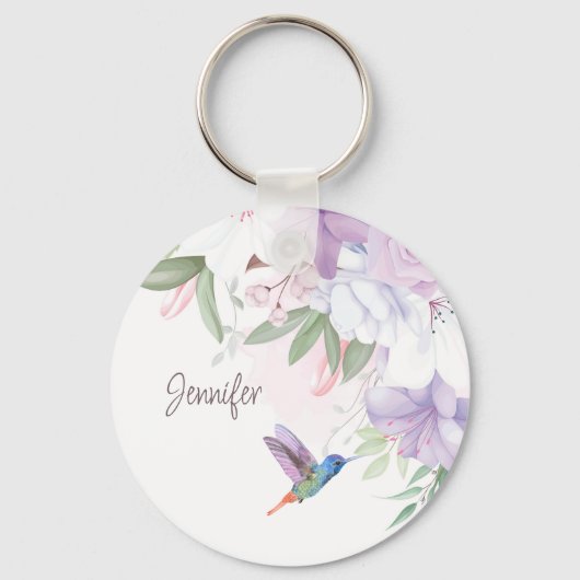 Waterverf Garden Flowers Hummingird Sleutelhanger (Voorkant)
