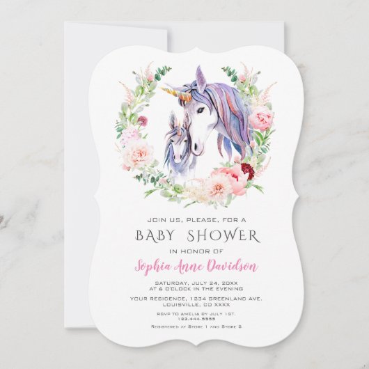 Waterverf Garden Flowers Unicorn Baby shower Kaart (Voorkant)