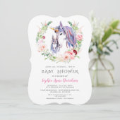 Waterverf Garden Flowers Unicorn Baby shower Kaart (Staand voorkant)