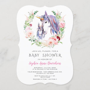 Waterverf Garden Flowers Unicorn Baby shower Kaart