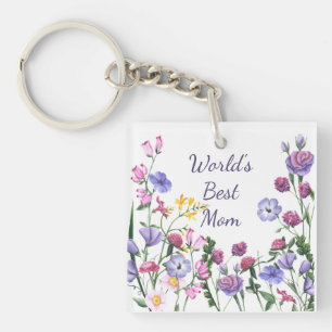 Waterverf Garden Flowers World's Best Mam Keycha Sleutelhanger