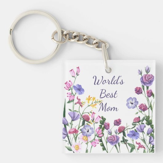 Waterverf Garden Flowers World's Best Mam Keycha Sleutelhanger (voorkant)