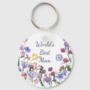 Waterverf Garden Flowers World's Best Mam Sleutelhanger
