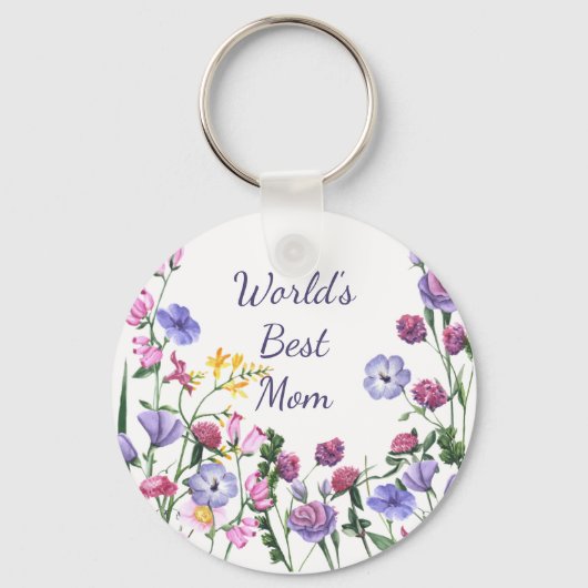 Waterverf Garden Flowers World's Best Mam Sleutelhanger (Voorkant)