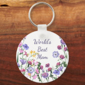 Waterverf Garden Flowers World's Best Mam Sleutelhanger (Voorkant)