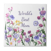 Waterverf Garden Flowers World's Best Mam Tegeltje (Voorkant)