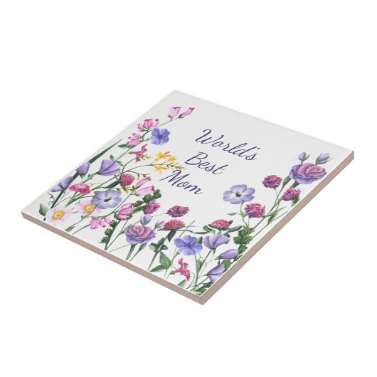 Waterverf Garden Flowers World's Best Mam Tegeltje (Zijkant)