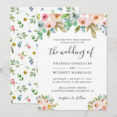 Waterverf Garden Fresh Flowers Huwelijksuitnodigin Kaart (Voorkant / Achterkant)