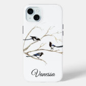 Waterverf Garden Magpie Bird Family Custom Name Case-Mate iPhone Case (Achterkant)
