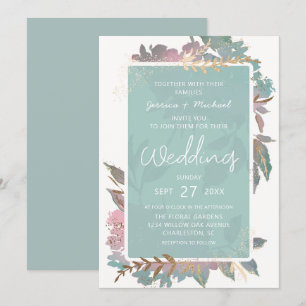 Waterverf Garden Mauve & Mint Chic Floral Wedding Kaart
