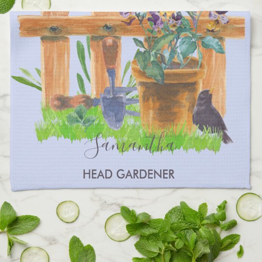 Waterverf Garden Scene Persoonlijk hoofd Gardener Theedoek (Gevouwen)