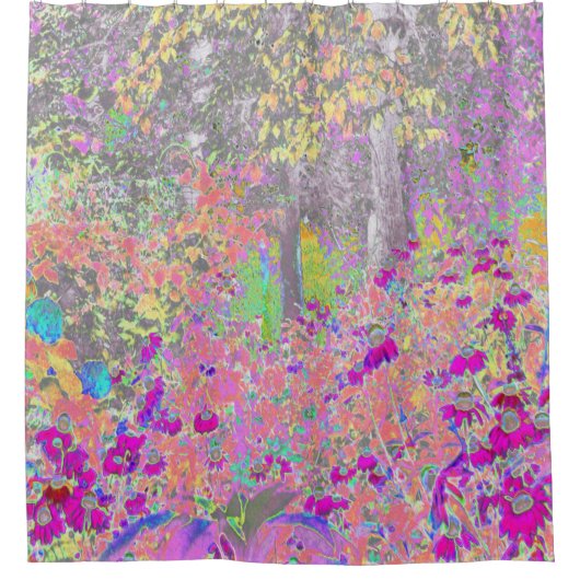 Waterverf Garden Sunrise met paarse bloemen Douchegordijn (Voorkant)