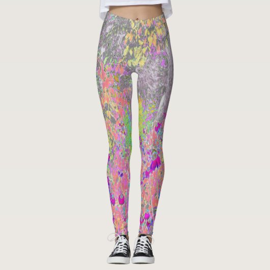 Waterverf Garden Sunrise met paarse bloemen Leggings (Voorkant)