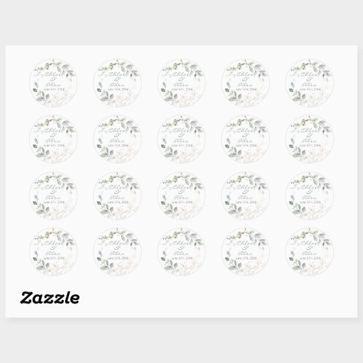 Waterverf Garden Wedding Ronde Sticker (Vel)