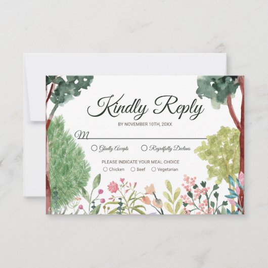 Waterverf Garden Wedding RSVP-kaart RSVP Kaartje (Voorkant)