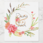 Waterverf Garden Wedding Wijn Etiket (Enkel label)