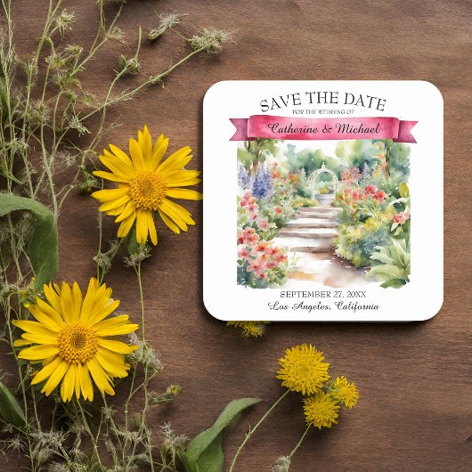 Waterverf Garden Wildflower Spring Save the Date Kartonnen Onderzetters