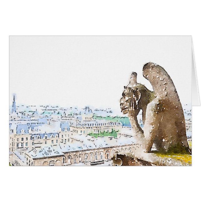 Waterverf Gargoyle van Notre Dame (Voorkant Horizontaal)