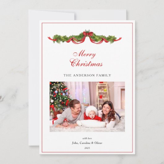 Waterverf Garland en boog Foto Kerst Feestdagenkaart (Voorkant)