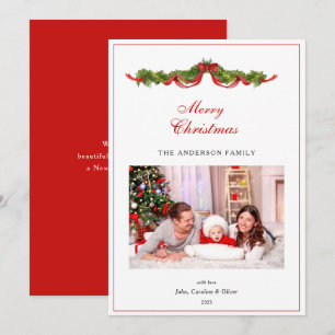 Waterverf Garland en boog Foto Kerst Feestdagenkaart