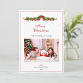 Waterverf Garland en boog Foto Kerst Feestdagenkaart (Staand voorkant)