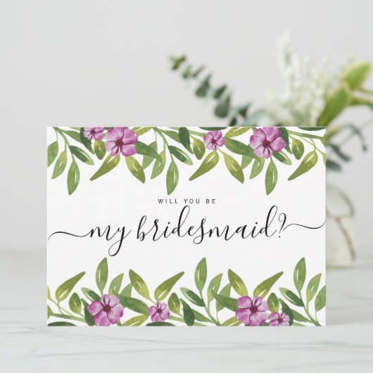 Waterverf Garland, jij wordt mijn bruidsmeisje Kaart (Staand voorkant)