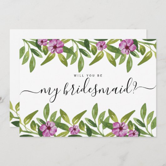 Waterverf Garland, jij wordt mijn bruidsmeisje Kaart (Voorkant / Achterkant)