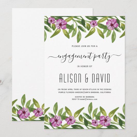 Waterverf Garland paarse bruiloft verlovingsfeest Kaart (Voorkant / Achterkant)
