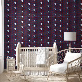 Waterverf GARNAAL Patroon Rood Blauw Kwekerij Behang